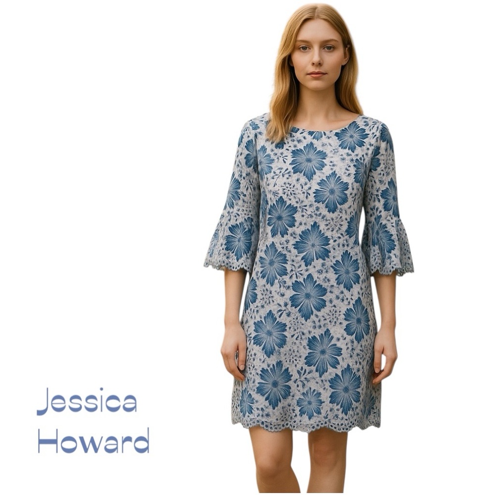 Jessica Howard Blue White Embroidered Lace Dress NWOT Size 6